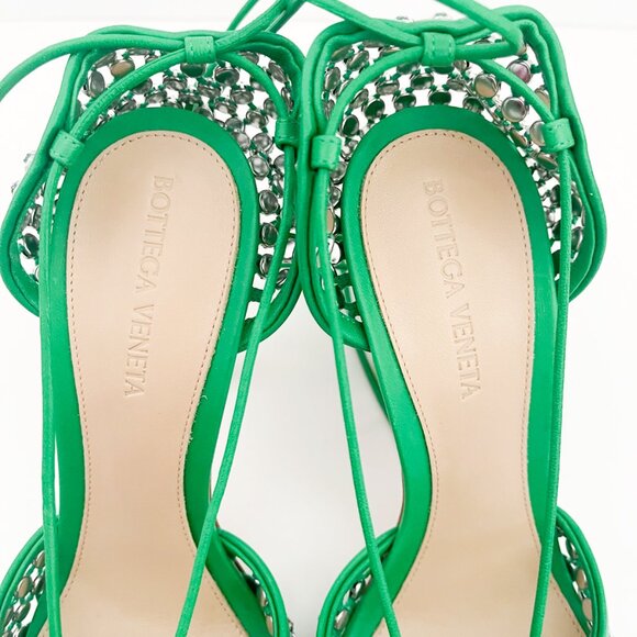 Bottega Veneta Sparkle Stretch Lace-Up Sandal Mesh Crystals Parakeet Green - Picture 12 of 16